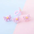 Anelli a farfalla in resina glitterata rosa per bambini con perline gialle e plastica - Fiocco Viola