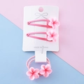Pink resin flower hair accessories set with two BB clips and two elastic hair ties - Pink Plumeria