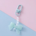 Detail of light blue acrylic bow pendant with pearl and faceted beads on lobster clasp - Light Blue 1#