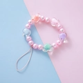 Colorful pearl and heart-shaped beads phone strap with sweet pink cord for women - Pink