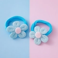 Pair of elastic blue flower hair ties with a soft fabric texture for kids - Blue