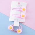 Pink daisy flower hair clip and elastic hair tie set for kids on card holder - Pink Open Daisy