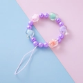Pastel heart and purple faux pearl phone strap with macaron beads and pink cord - Purple