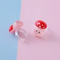 Cute red mushroom resin transparent kids ring with glitter pink base and smiley face charm - Mushroom
