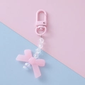 Detailed view of candy pink acrylic bow keychain with transparent beads and lobster clasp - Pink 2#