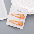 Lot de deux jolies barrettes à cheveux orange en forme de fruit pour filles - Orange