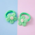 Set of two cute green flower hair ties with high elasticity and knit fabric texture - Green