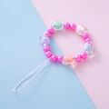 Vibrant rose pink faux pearl phone charm with colorful macaron heart beads - Rose Red