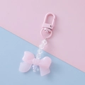 Detail view of pink acrylic bow pendant with faceted beads and metal clasp keychain - Pink 1#