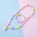 Conjunto de joyas de unicornio de colores con collar y pulsera de corazón infantil - Estilo De Collar Y Pulsera