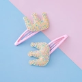 Cute crown hair clips for kids with pink metal finish and colorful glitter filler - Colorful Crown