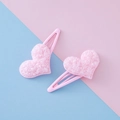 Cute pink plush heart hair clips for girls with soft fuzzy fabric and metal snap base - Pink Plush Heart