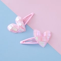 Set of two pink heart hair clips with laser sequins and mesh for girls and children - Glitter Heart