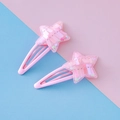 Zweiteiliges Set pinke Stern-Haarspangen mit Glitzer und Netz für Mädchen - Rosa Stern