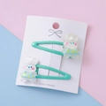 Set of two mint green resin hair clips featuring cute translucent rabbit characters - Green Rabbit