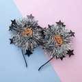 Halloween Kürbis Stirnband mit silbernem Lametta und schwarzen Sternen für Kostüme - Kürbis-Muster