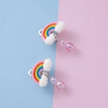 Cute rainbow and cloud clip-on earrings with purple beads for kids, no piercing needed - Rainbow Style