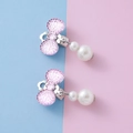 Charming children pink resin bow ear clips with white faux pearl drops for non-pierced ears - Pink Bowknot