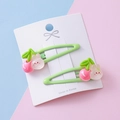 Simpatiche mollette per capelli BB verdi con ciliegia rosa e coniglietto glitterato per bimbe - Coniglietto Ciliegia
