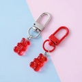 Par de creativos llaveros de ositos de resina roja transparente con cierres de langosta - Gancho de Puerta Plateado / Rojo Grande