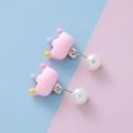Cute kids pink resin crown clip-on earrings with white imitation pearl pendants - Crown