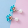 Cute blue mushroom clip-on earrings with purple dots and white pearls for girls - Mushroom Style