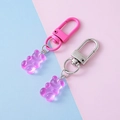 Llaveros de oso de resina púrpura translúcida con clips metálicos rosa y plata - Cierre Pintado / Rosa rojo