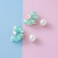Mint green glitter resin bow ear clips with faux pearl charms for girls and kids - Glitter Bow