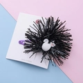 Halloween cat hair clip with purple clip, black tassel ball, and white resin kitten - Cat