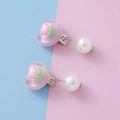 Cute purple heart resin clip-on earrings with peach and pearl for girls without piercings - Clear Heart Style