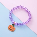 Purple faceted bead Halloween pumpkin charm bracelet for kids with elastic cord - Pumpkin Head