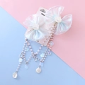 Barrettes à nœuds sirène irisées avec de longues franges en perles pour petites filles - Blanc