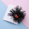 Halloween purple hair clip with black tinsel pom and orange pumpkin jack-o-lantern - Pumpkin Monster