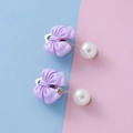 Cute purple resin bow earrings with white pearls and non-pierced silver ear clips - Purple Butterfly
