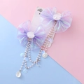 Barrette à cheveux pour enfants avec nœud en organza irisé, perles et glands de coquillages - Violet