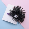 Halloween black tassel hair clip with skull face and purple metal base on display card - Clown