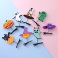 Halloween glitter hair clips set with pumpkin, ghost, and bat on colorful background - Random Style