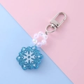 Blue glitter snowflake keychain with decorative frosted beads and silver metal clip - Blue 1#