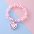 Bracelet rose en perles d'imitation pour filles avec pendentif cœur scintillant - Rose