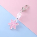 Cute pink snowflake keychain with resin charm and iridescent beads for bags - Pink