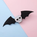Halloween skull hair clip with black bat wings and silver sequins for festive parties - Skull