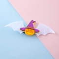 Halloween purple glitter wizard hat hair clip with pumpkin and bat wings design - Pumpkin 2