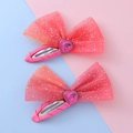 Set di due fermagli per capelli con fiocco in tulle rosa, gemma a cuore e glitter - Stile Fiocco Cuore in Rete Rosa (Clip 1#)