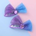 Paio di fermagli per capelli a cuore in rete viola e blu con glitter e cristalli - Stile Cuore in Rete Sfumato Blu-Viola (Clip 2#)