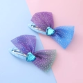 Fermagli per capelli in tulle glitter con strass cuore blu e sfumatura viola-blu - Stile Rete Glitterata Sfumata Blu-Viola-Verde (Clip 3#)
