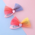 Set di fermagli per capelli con fiocchi in tulle sfumato e gemme a cuore rosa - Stile Cuore in Rete Sfumato Rosa-Viola-Giallo (Clip 4#)
