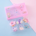 Pink cartoon children hair accessories set with elastic bands and clips in a storage box - Set 1 (Pink Series)