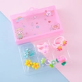 Pink boxed kids hair accessories set with floral elastic bands, rings and cute clips - Set 2 (Assorted Series)