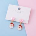 Pink heart and Santa Claus clip-on earrings for kids with festive enamel details - Santa Claus