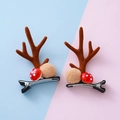 Pinzas para el pelo de cuernos de reno navideños con seta y pompón marrón - Astas de Reno Marrones Estilo 1